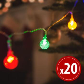 LED fényfüzér – színes gömb – 20 LED – 2,3 méter – 3 x AA kép