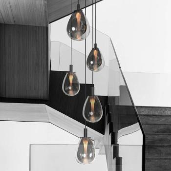 LED függő lámpa Glimsy, Ø 40 cm fekete/füstszürke üveg 5 izzós. kép