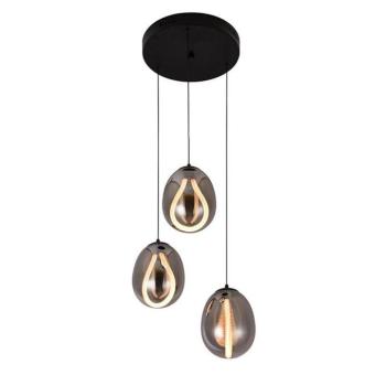 LED függő lámpa Melanie, Ø 41 cm, füstszürke, üveg, 3 izzós kép