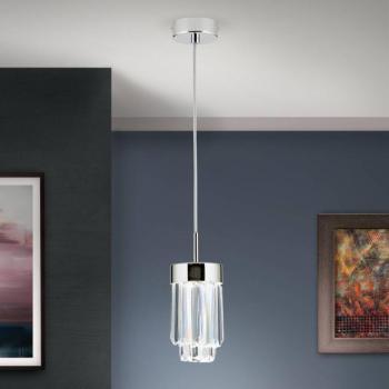 LED függő lámpa Prism, kristályüveg, Ø 10 cm, króm kép