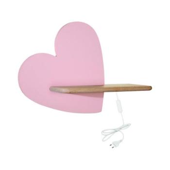 LED gyerekszoba falilámpa polccal HEART LED/5W/230V rózsaszín/fa 21-84569 kép