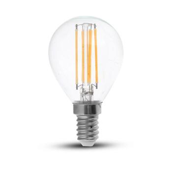 LED izzó átlátszó filament Clear gömb alakú E14, 4w, 4000K, természetes fehér, 400lm, 300°, fehér, CRI>80, V-TAC, 214425 kép