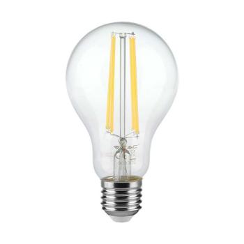 LED izzó átlátszó filament E27, 12w, 3000K, meleg fehér, 1521lm, 300°, CRI>80, V-TAC, 217458 kép