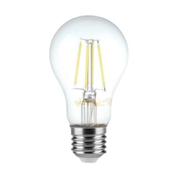 LED izzó átlátszó filament E27, 8w, 3000K, meleg fehér, 720lm, 300°, CRI>80, dimmelhető, V-TAC, 212815 kép