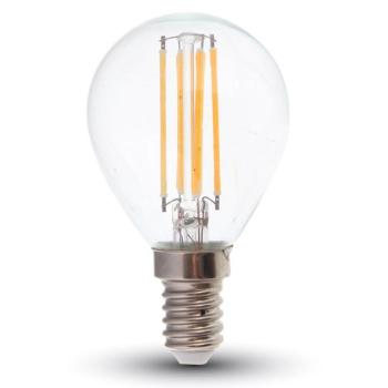 LED izzó átlátszó filament gömb alakú E14 130LM/W, 6w, 2700K, meleg fehér, 800lm, 300°, CRI>80, V-TAC, 2854 kép