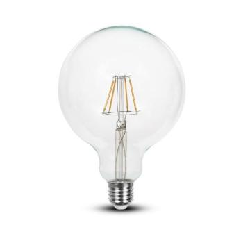 LED izzó átlátszó filament gömb alakú E27, 6w, 6400K, hideg fehér, 806lm, 300°, CRI>80, V-TAC, 7427 kép