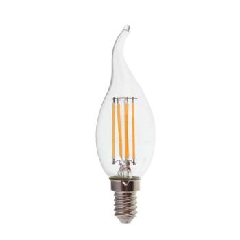 LED izzó átlátszó filament gyertya alakú E14, 4w, 6500K, hideg fehér, 400lm, 300°, CRI>80, V-TAC, 214430 kép