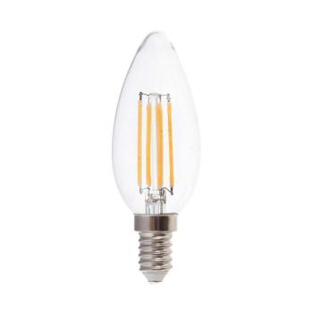LED izzó átlátszó filament gyertya alakú E14, 6w, 3000K, meleg fehér, 600lm, 300°, CRI>80, V-TAC, 217423 kép