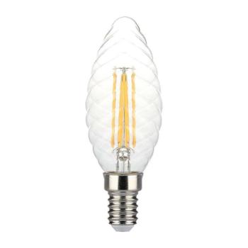 LED izzó átlátszó filament gyertya alakú E14, szabályozható, 4w, 3000K, meleg fehér, 400lm, 300°, CRI>80, dimmelhető, V-TAC, 214367 kép