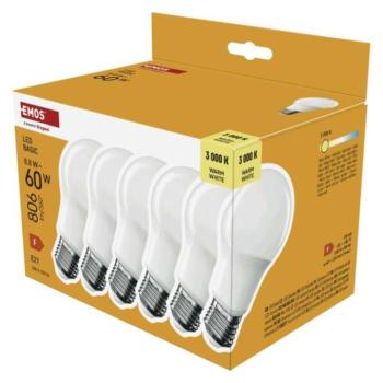 LED izzó Basic A60, E27, 8,8 W (60 W), 806 lm, Meleg fehér, 3000K, 230V, CRI>80, EMOS, ZL5F47.6 kép