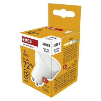LED izzó Basic MR16 fehér/ GU10, 10 W (72 W), 1000 lm, Természetes fehér, 4000K, 220-240V, CRI>80, EMOS, ZL8F53 kép