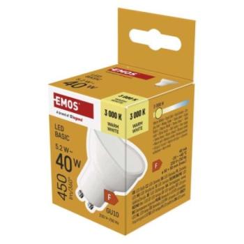 LED izzó Basic MR16 / GU10 / 5,2 W (40 W) / 450 lm / Meleg fehér kép