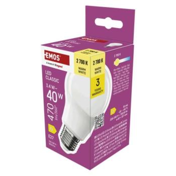 LED izzó Classic A60 / E27 / 3,4 W (40 W) / 470 lm / meleg fehér