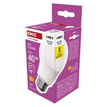 LED izzó Classic A60 / E27 / 4 W (40 W) / 470 lm / Természetes fehér kép