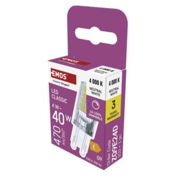 LED izzó Classic JC, G9, 4,2 W (40 W), 470 lm, Természetes fehér, dimmelhető, 4000K, 230V, CRI>80, EMOS, ZQ9E24D kép