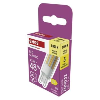 LED izzó Classic JC, G9, 4,3 W (48 W), 600 lm, Meleg fehér, 3000K, 220-240V, CRI>80, EMOS, ZQ9D32 kép