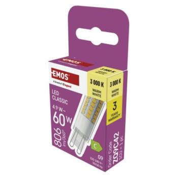 LED izzó Classic JC, G9, 4,9 W (60 W), 806 lm, Meleg fehér, 3000K, 230V, CRI>80, EMOS, ZQ9C42 kép