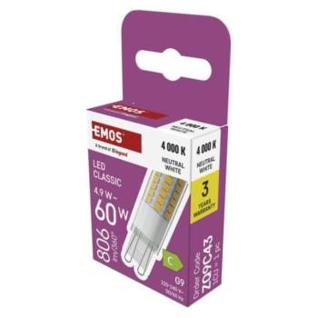 LED izzó Classic JC, G9, 4,9 W (60 W), 806 lm, Természetes fehér, 4000K, 230V, CRI>80, EMOS, ZQ9C43 kép