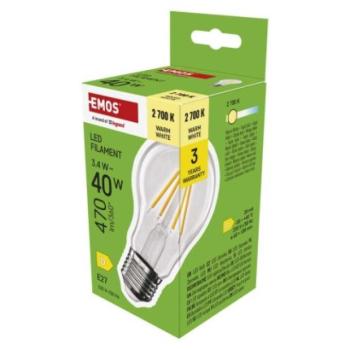 LED izzó Filament A60 / E27 / 3,4 W (40 W) / 470 lm / Meleg fehér kép