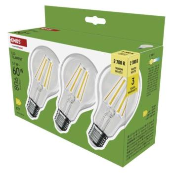 LED izzó Filament A60, E27, 5,9 W (60 W), 806 lm, Meleg fehér, 2700K, 230V, CRI>80, EMOS, ZF5D42.3 kép