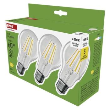 LED izzó Filament A60, E27, 5,9 W (60 W), 806 lm, Természetes fehér, 4000K, 230V, CRI>80, EMOS, ZF5D43.3 kép