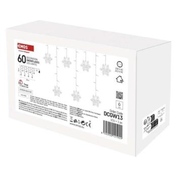 LED karácsonyi fényfüggöny – hópelyhek, 135×50 cm, beltéri, hideg fehér kép