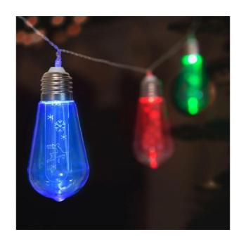 LED fényfüzér, villanykörte (10 LED, 1,9 méter, színes, 2 x AA) kép