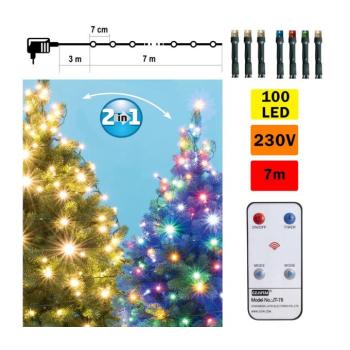 Home LED 102R/WW/M LED-es DUAL COLOR fényfüzér, 7 m / 100 db melegfehér és színes LED, táviránytó, 2 fényprogram, hálózati adapter, kül- és beltéri ki kép