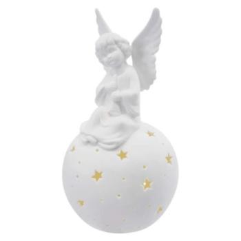 LED kerámia angyal, 29 cm, 2x AA, meleg fehér, időzítő kép