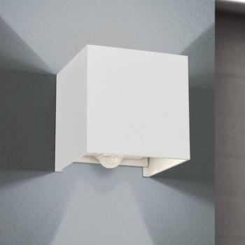 LED kültéri fali lámpa Cube-S, fehér, fém, mozgásérzékelős, mozgásérzékelős kép