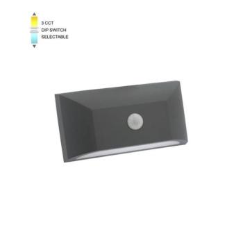 LED kültéri fali lámpa PIR mozgásérzékelővel ADRIA-W1S 6W 288/306/294lm 3xCCT IP65 113x220x58 antracit 3230491 VITO kép
