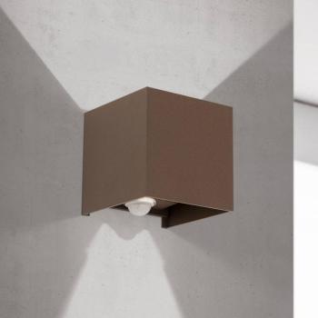 LED kültéri fali világítás Cube-S, corten, fém, érzékelő kép