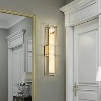 LED kültéri falilámpa BLAKLEY, arany/alabástrom, magasság 61 cm, IP44 kép