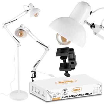 LED lámpa , asztali , 2in1 , állólámpa , állítható magasság , E27-es foglalattal , befogótalppal , fehér , Berge Berlin kép