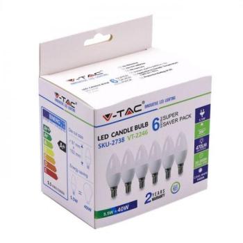 LED lámpa , égő , gyertya , E14 foglalat , 4.5 Watt , hideg fehér , 6 darabos csomag kép
