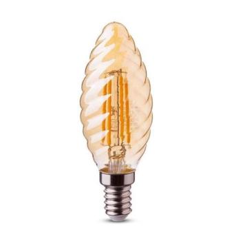 LED lámpa , égő , izzószálas hatás , filament , csavart , gyertya , E14 foglalat , 4 Watt , meleg fehér , borostyán sárga kép
