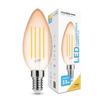 LED lámpa , égő , izzószálas hatás , filament , E14 foglalat , C35 , Edison , 4 Watt , meleg fehér , 1800K , borostyán sárga , Modee kép