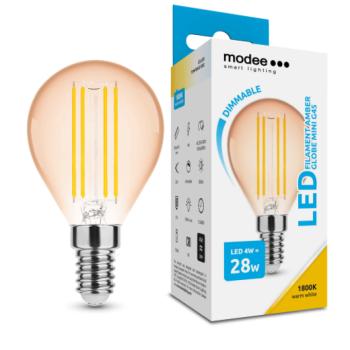 LED lámpa , égő , izzószálas hatás , filament , E14 foglalat , G45 , 4 Watt , dimmelhető , meleg fehér , 1800K , borostyán sárga , Modee kép