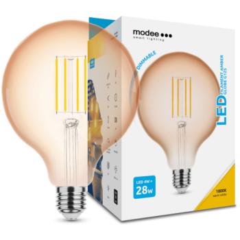 LED lámpa , égő , izzószálas hatás , filament , E27 foglalat , G125 , 4 Watt , dimmelhető , meleg fehér , 1800K , borostyán sárga , Modee kép