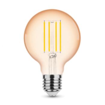 LED lámpa , égő , izzószálas hatás , filament , E27 foglalat , G80 , Edison , 4 Watt , meleg fehér , 1800K , borostyán sárga, Modee kép