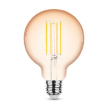 LED lámpa , égő , izzószálas hatás , filament , E27 foglalat , G95 , Edison , 4 Watt , meleg fehér , 1800K , borostyán sárga , Modee, kép