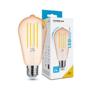 LED lámpa , égő , izzószálas hatás , filament , Edison , E27 foglalat , ST64 , 4 Watt , dimmelhető , meleg fehér , 1800K , borostyán sárga , Modee kép