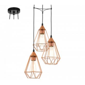 LED lámpa függeszték , mennyezeti , 3 x E27 , acél , réz , EGLO , TARBES , 94196 kép