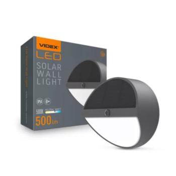 LED lámpa , napelemes fali lámpa , mozgásérzékelős , természetes fehér , fekete , kerek , IP54 , VIDEX kép