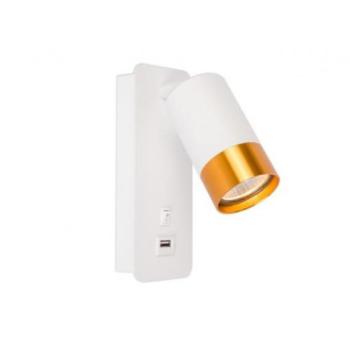LED lámpa , oldalfali , GU10 foglalattal , arany, fehér , USB csatlakozóval , KLEMENS kép