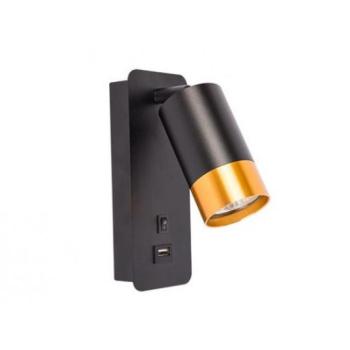 LED lámpa , oldalfali , GU10 foglalattal , arany, fekete , USB csatlakozóval , KLEMENS kép