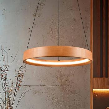 LED lógó lámpa Lynwood, Ø 50 cm, fa színű, fa, dimmelhető kép