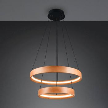 LED lógó lámpa Lynwood, Ø 60 cm, fa színű, fa, 2 izzós.
