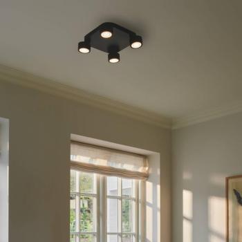 LED mennyezeti lámpa Clyde, négylámpás, szögletes, fekete kép