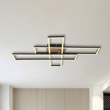 LED mennyezeti lámpa Dakari, 80 cm hosszú, fekete/fa, 3 izzós. kép